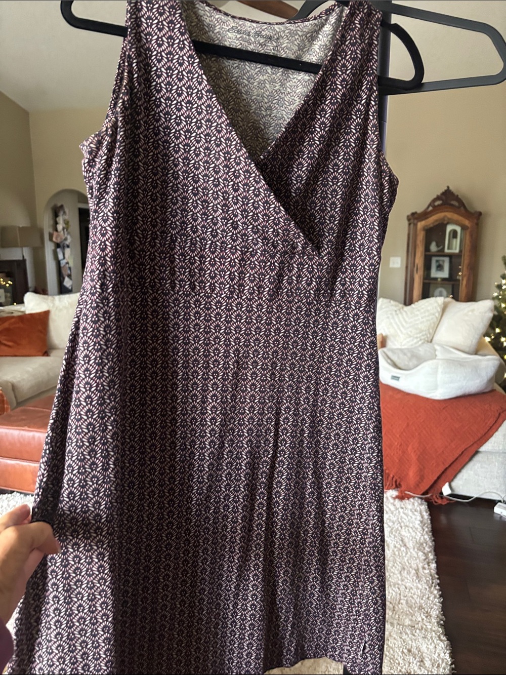 Eddie Bauer Sleeveless Wrap-Style Dress in Burgundy and Cream